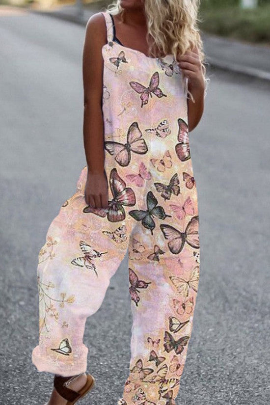Women’s Butterfly Print Overalls 