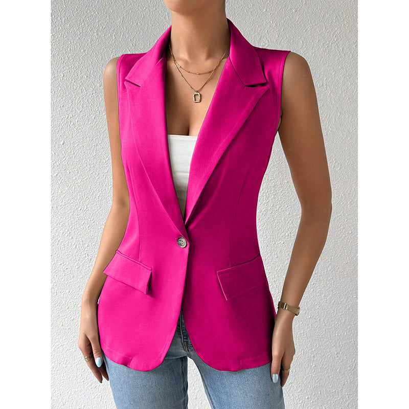 Women's Sleeveless Vest Blazer Casual Open Front Work Office Tops Jacket CJ