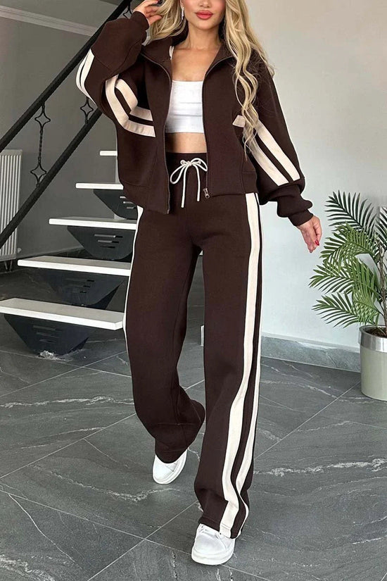 Women’s Y2K Striped Zip-Top Jacket – Retro Track Sports Suit CJ US