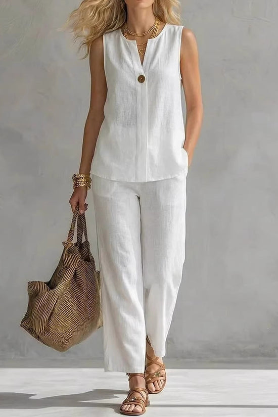 Casual Womens Sleeveless V-Neck Top Set 