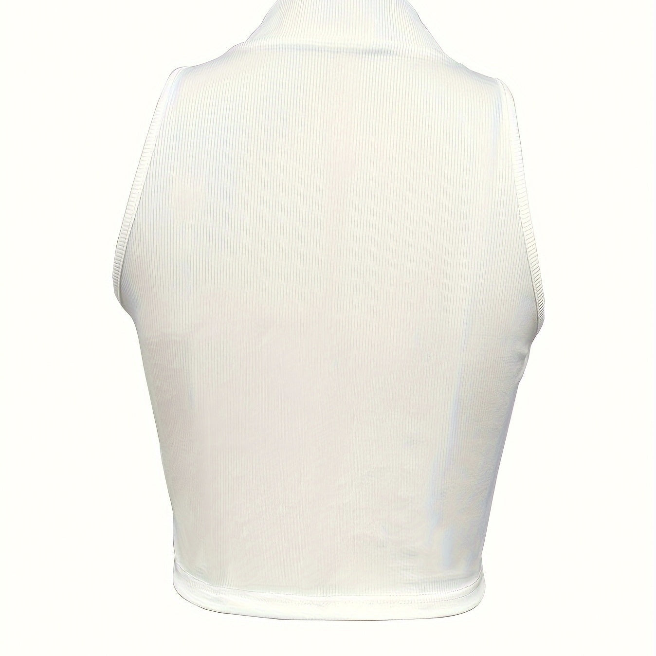 Women's V-neck Short Zipper Design Ribbed Knit Camisole Vest CJ US