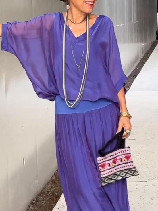 Fashionable Best-Selling Solid-Colored Chiffon Set For Women 