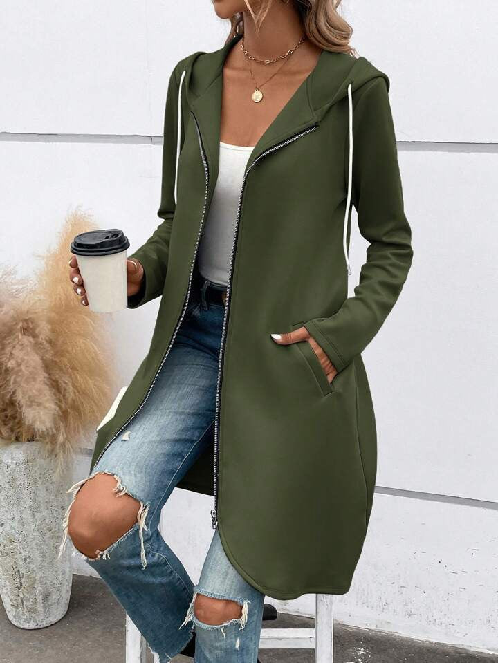Personality Street Zip Hooded Long Velvet Lining Sweatshirt 