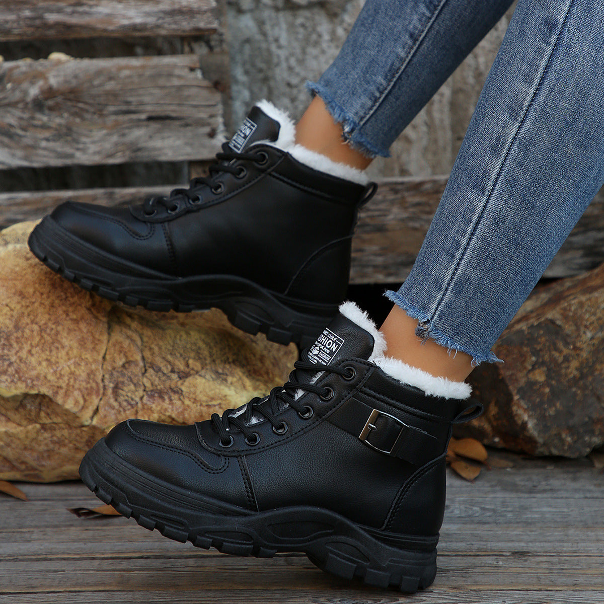 Women's Casual Mid-calf Fleece-lined, Thickened, Insulated Cotton Boots 
