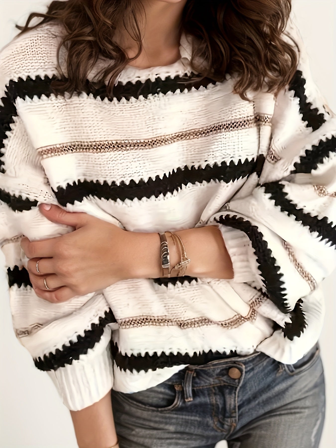 Women's Autumn And Winter Commuting Pullover, Striped Casual Long Sleeved Knitted Sweater Diversi Fashion™
