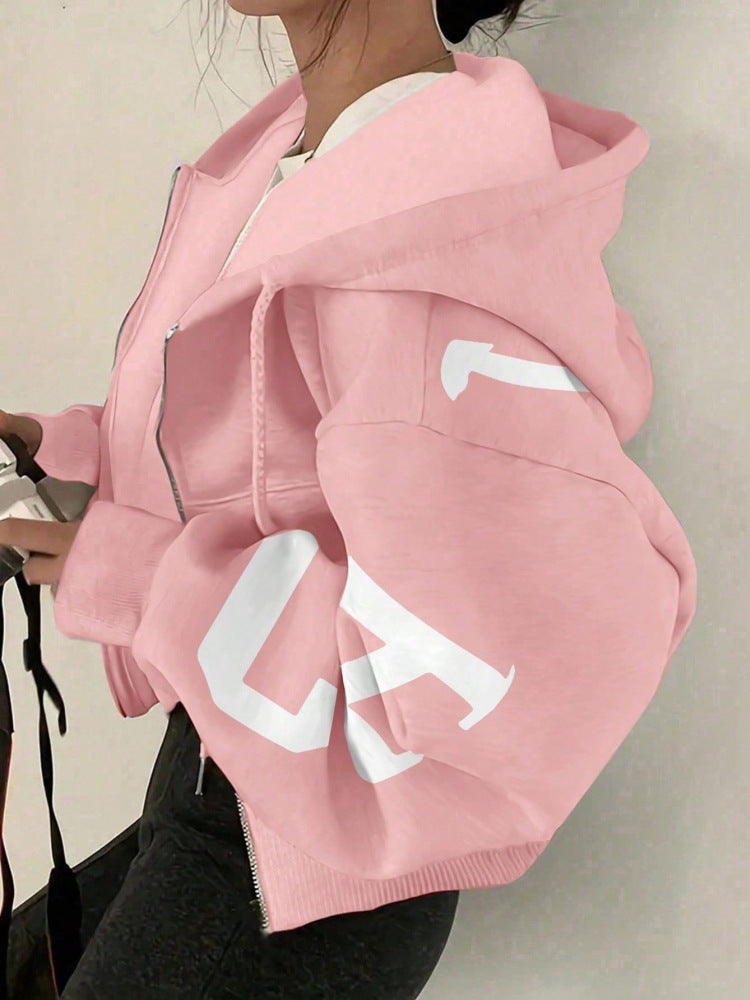 Long-sleeve Zip-up Casual Sweatshirt With A Printed Design 