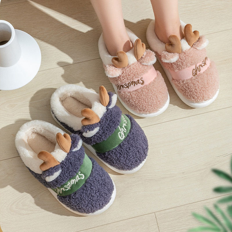 Christmas Shoes Winter Home Slippers Elk Soft Cozy Bedroom Slipper Slip On House Shoes CJ