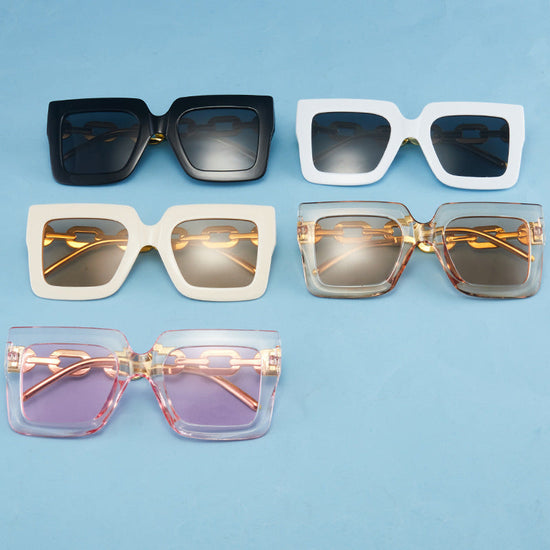 Square Chain Sunglasses for Women – Retro Large Frame Fashion Shades CJ