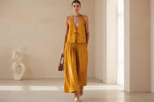 Fashionable Casual Sleeveless Vest And Loose Wide-Leg Pants Womens Set 