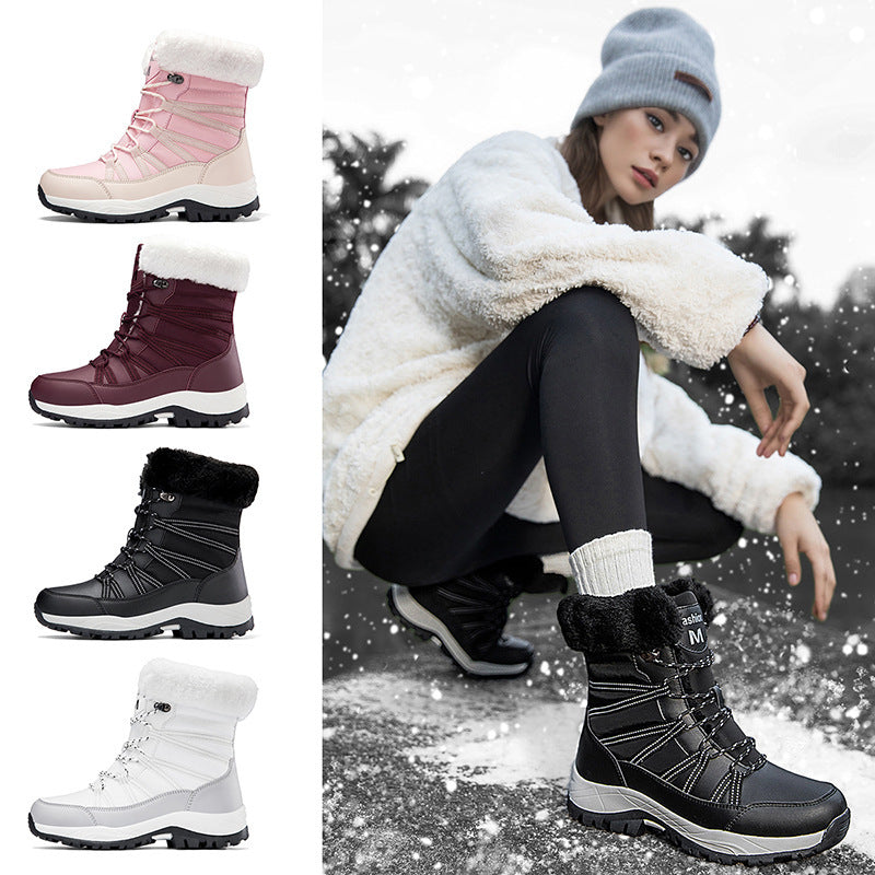 Winter Fleece-lined Thicker Non-slip Cotton-padded Shoes Outdoor Middle Boots CJ