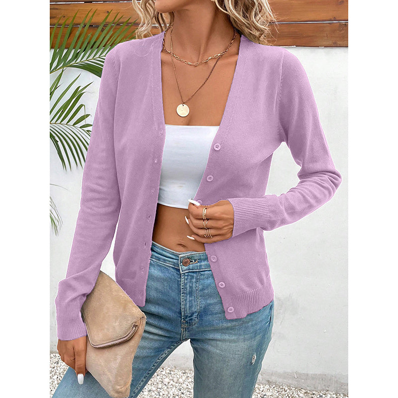 Women’s V‑Neck Button‑Down Cardigan Knit Sweater CJ US