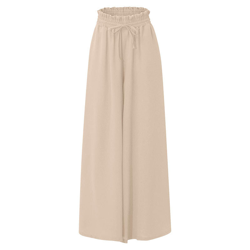 Women's High Waist Wide Leg Pants Elastic Drawstring Casual Loose Flowy Trousers With Pockets CJ US