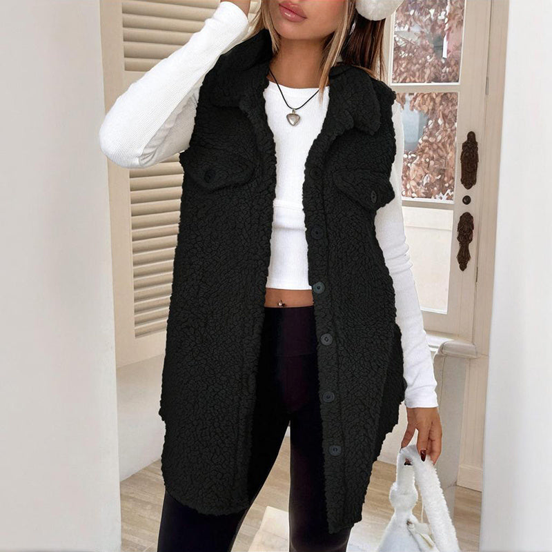 “Wool-Like Sleeveless Vest with Lapel – Mid-Length Waistcoat” CJ US