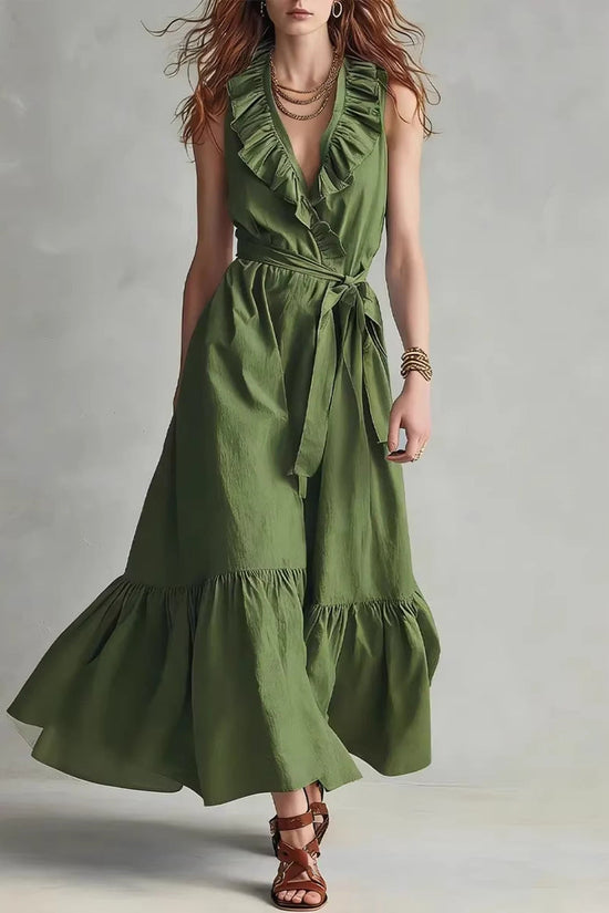 V-neck Sleeveless Lace-Up Panelled Dress 