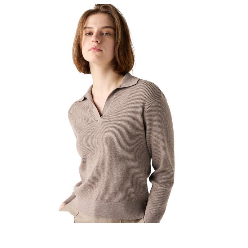 Women's Machine Washable Rib Half-open Collar Sweater CJ