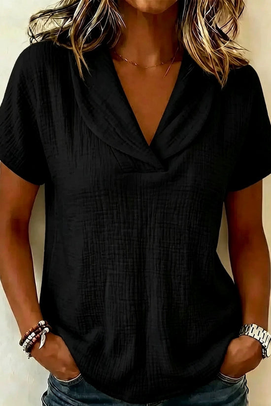 Women's Knitted Short-Sleeve Top With Butterfly Collar 