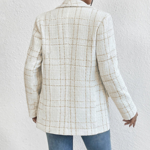 Ladies' Solid Color Linen Fake Pocket Design Fashionable Suit Jacket CJ