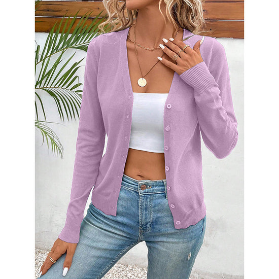 Women’s V‑Neck Button‑Down Cardigan Knit Sweater CJ US