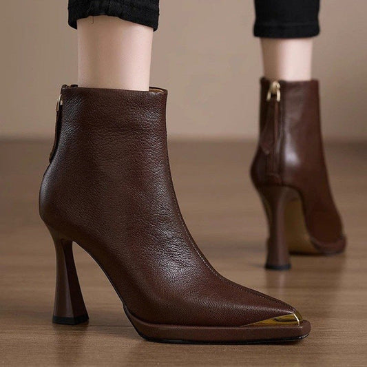 AutumnWinter Europe New Pointed Toe Chunky Heel Side Zip Boots For Women 