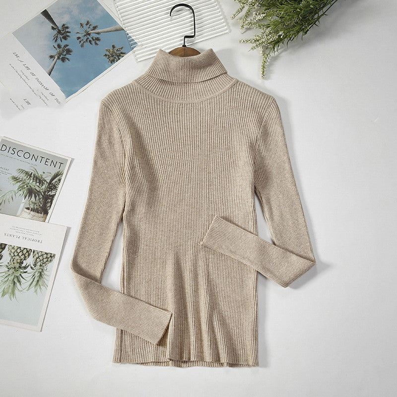 Solid Color Pit Strip Knit Pullover Turtleneck Sweater - Diversi™ Fashion