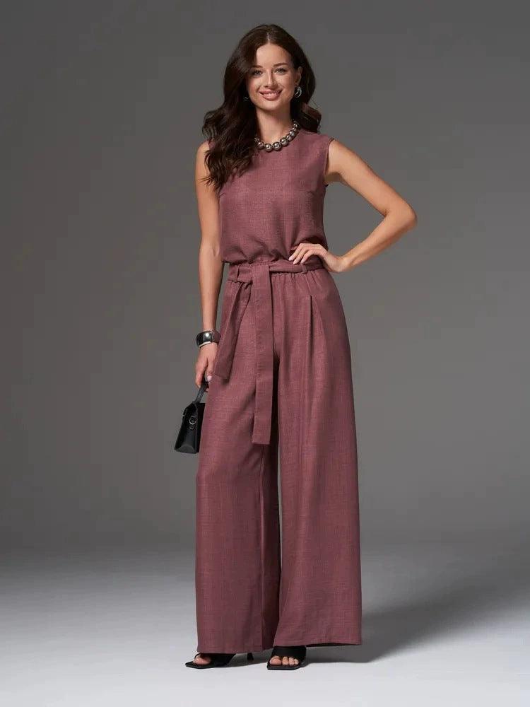 Women's Loose Casual Sleeveless Wide-Leg Pants Set 