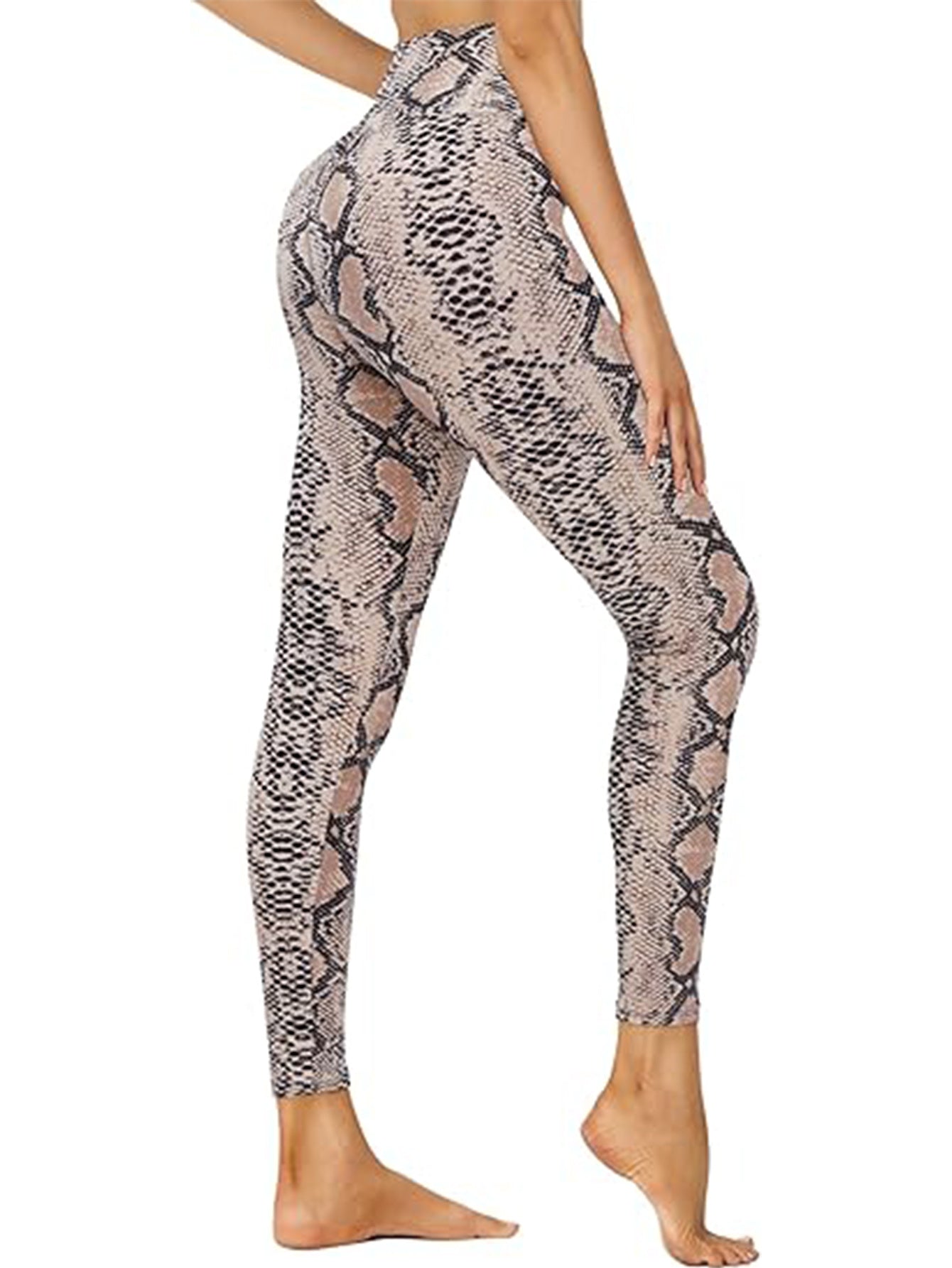 Leggings - Cropped High-waisted Printed Brown Snake Print CJ US