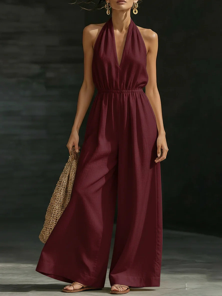 V-neck Halter Neck Jumpsuit For Women 