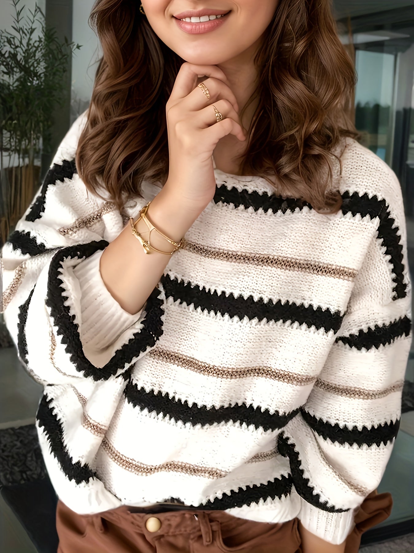 Women's Autumn And Winter Commuting Pullover, Striped Casual Long Sleeved Knitted Sweater Diversi Fashion™