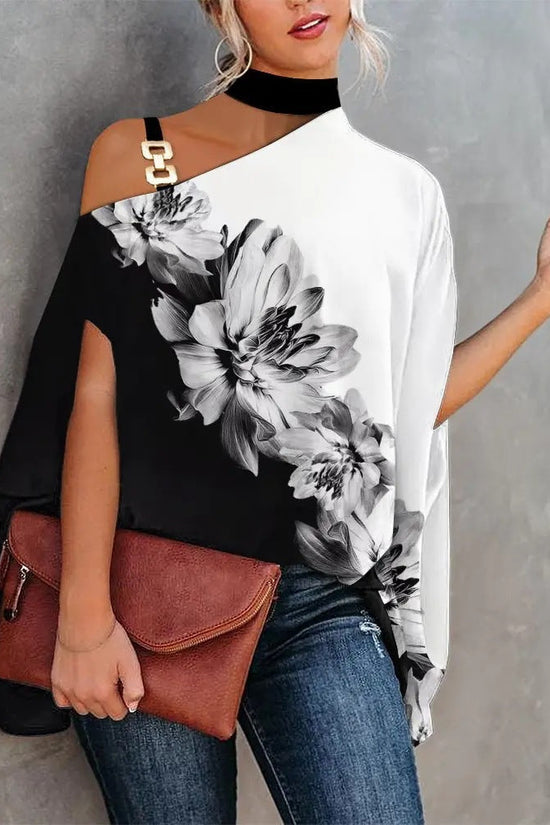 Women’s V-Neck Printed Off-Shoulder Vest Top 