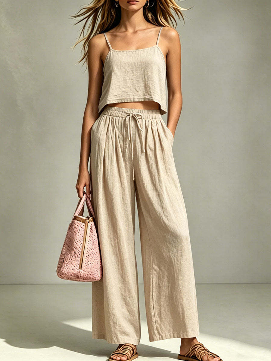 Women's Fashion Casual Camisole And Wide-Leg Pants Set 