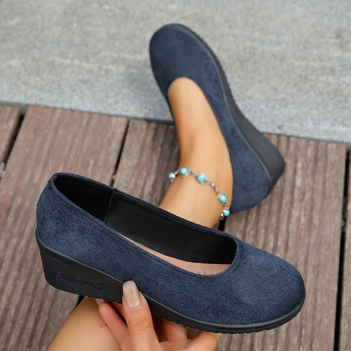 Wedge Heel Slip-On Loafers 