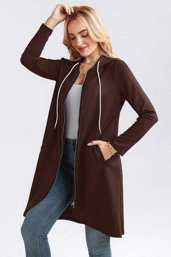 Personality Street Zip Hooded Long Velvet Lining Sweatshirt 