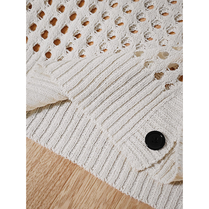 Women's Plus Size Cardigan Lightweight Hollow Out V-Neck Button Down Long Sleeve Knit Coat, 0XL-4XL CJ US