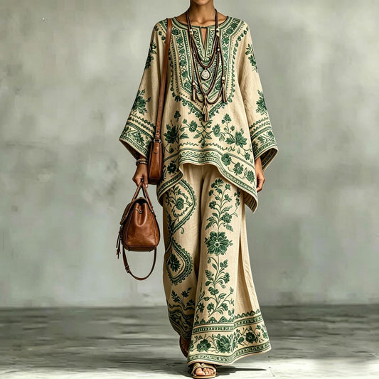 Women's Fashionable Loose-Fit Printed Long-Sleeve Set 