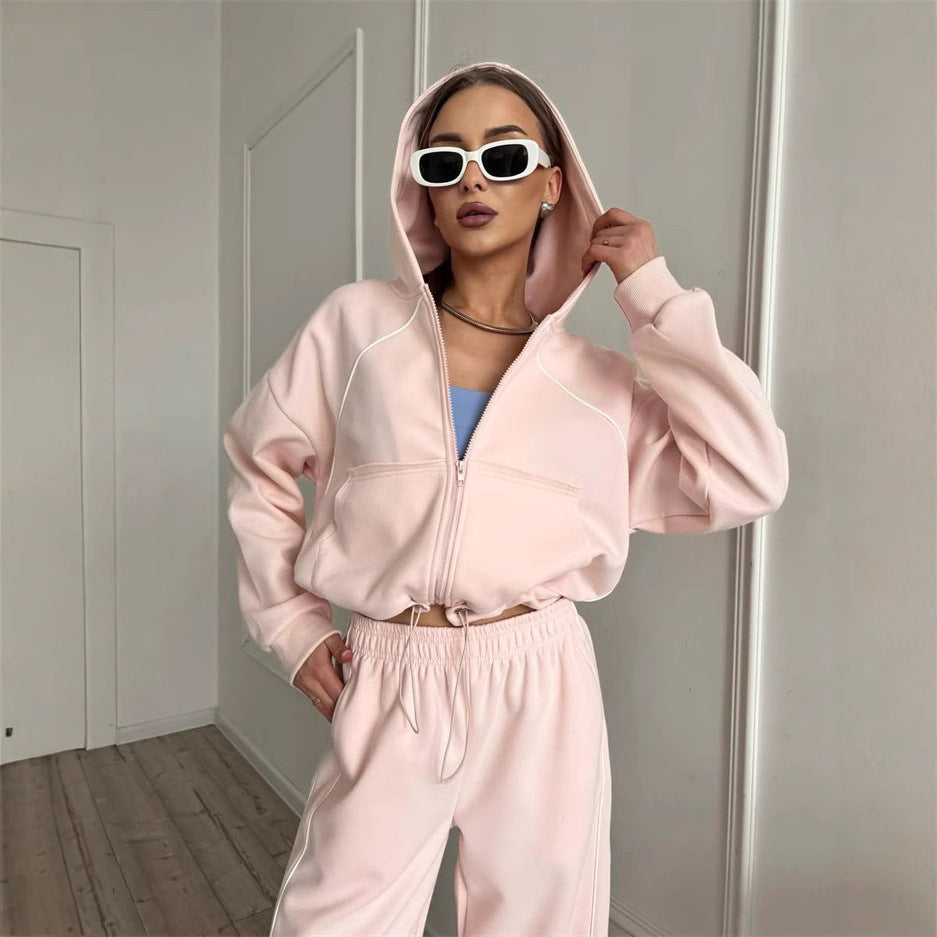 Women's Sportswear Set Solid Color Cardigan Set 