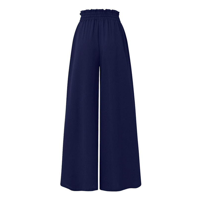 Women's High Waist Wide Leg Pants Elastic Drawstring Casual Loose Flowy Trousers With Pockets CJ US