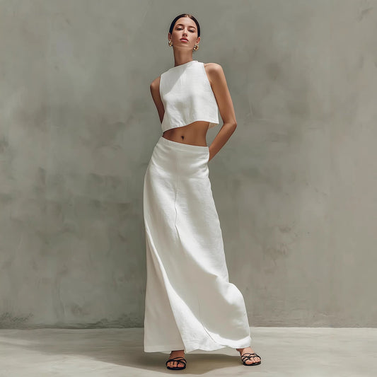 Summer Stylish Slimming Sleeveless Maxi Dress Elegant Two-Piece Set 