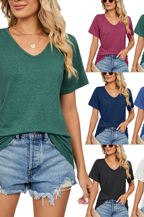 🌼 Women's V-Neck Pleated Loose-Fit T-Shirt – Effortless Summer Elegance FitiqueFit