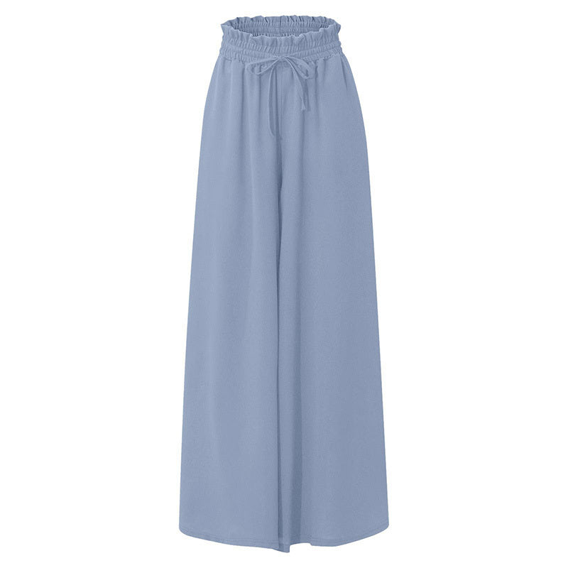 Women's High Waist Wide Leg Pants Elastic Drawstring Casual Loose Flowy Trousers With Pockets CJ US