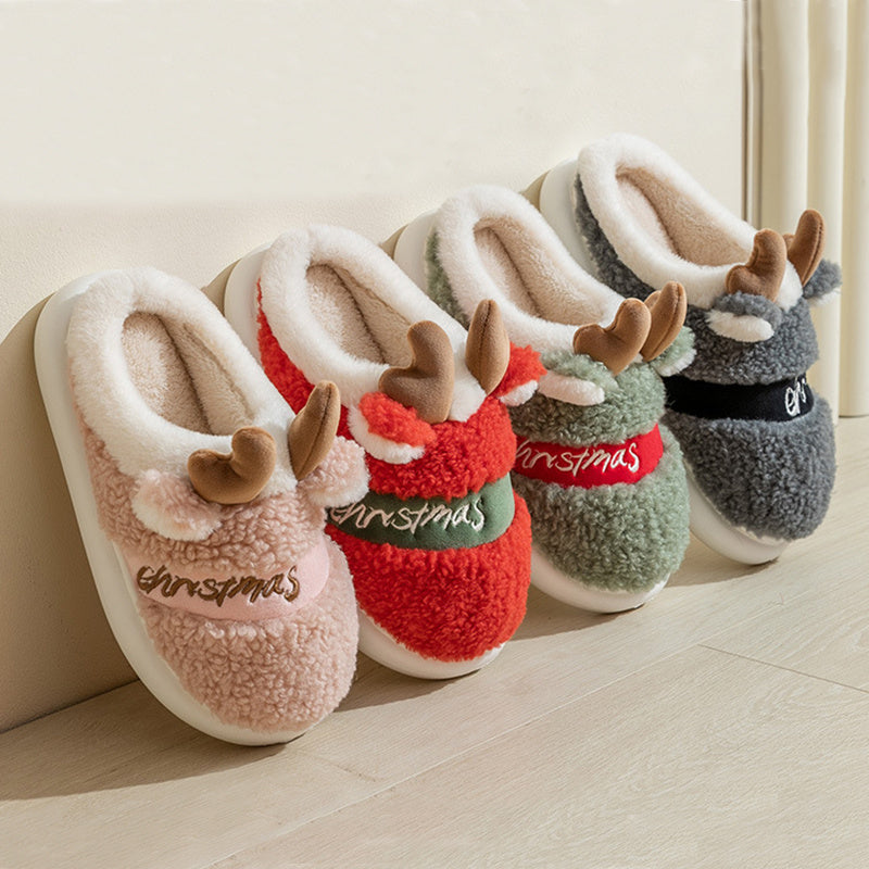Christmas Shoes Winter Home Slippers Elk Soft Cozy Bedroom Slipper Slip On House Shoes CJ