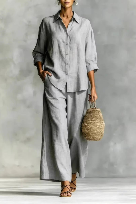 Women's Cotton And Linen Wide-leg Pants Suit 