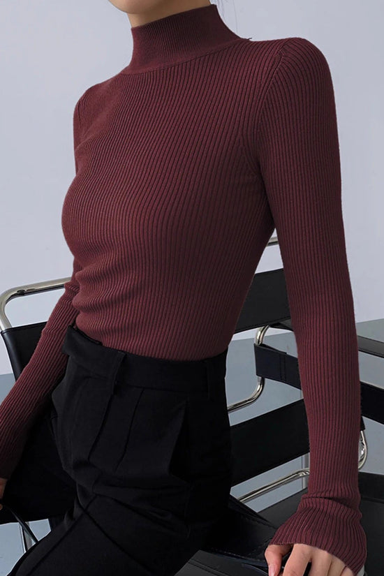 Womens Fashionable Tight-Fit Crew-Neck Knitted Top 