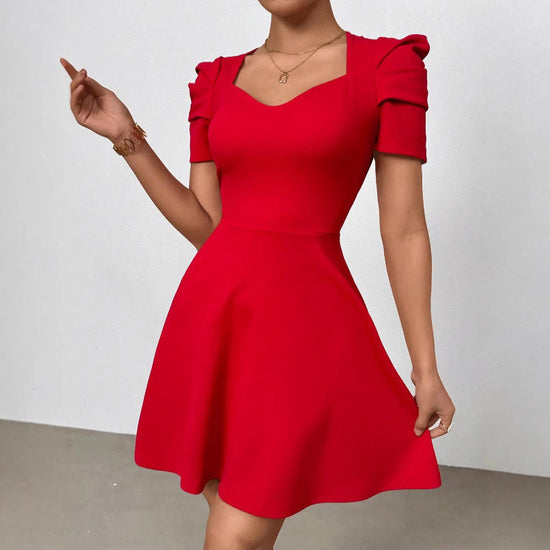 Womens Boat-Neckline Defined Waist Elegant High-Waist Dress 