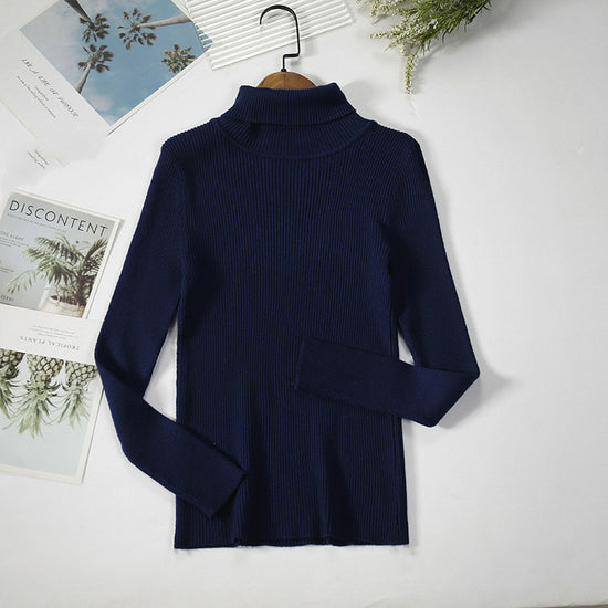 Solid Color Pit Strip Knit Pullover Turtleneck Sweater - Diversi™ Fashion