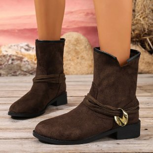 Casual Metal Buckle Slip-on Women's Martin Boots CJ