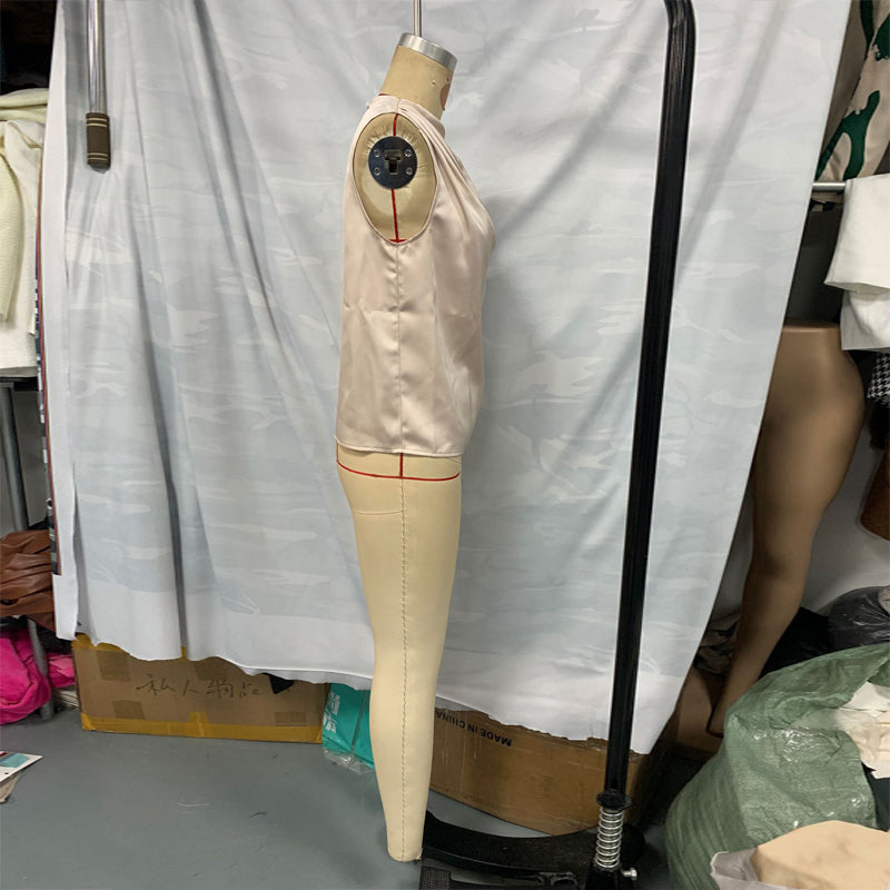 Women's Elegant Sleeveless Mock Neck Top, Ruffle Detail Solid Color Blouse For Office And Casual Wear 