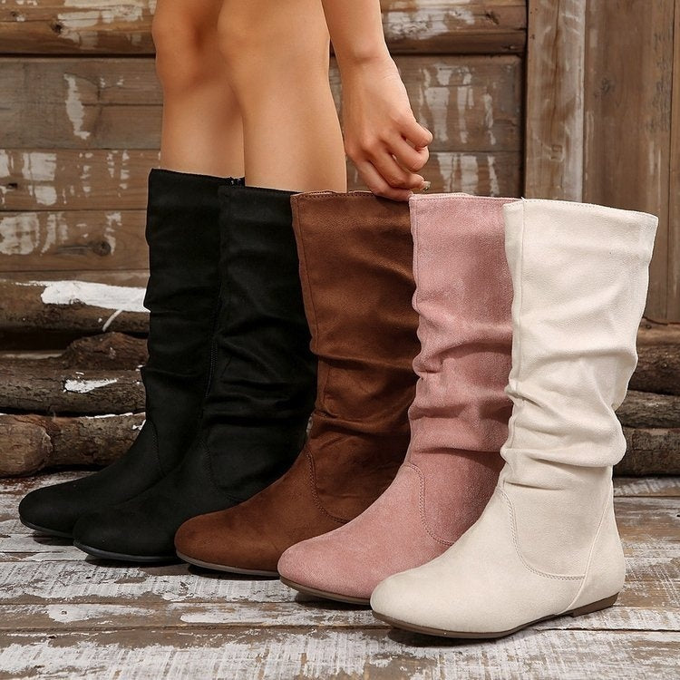 Plus Size Women's Side Zipper Pleated Pile Style Boots CJ