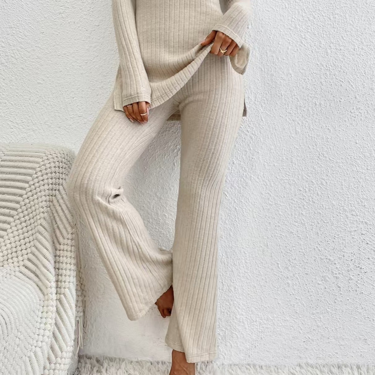 Women’s Ribbed V‑Neck Top & Pants Set CJ US