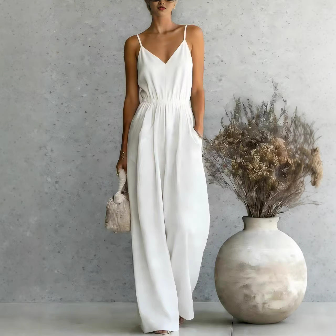 Summer Women's Slip-dress Casual Wide-leg Jumpsuit 