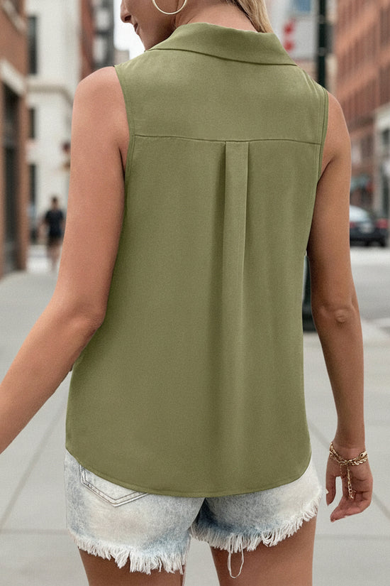 Women's Solid-Color Sleeveless Loose Vest Top – Button Detail 